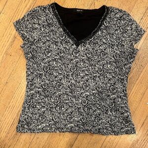 Style & Co. Black and White Paisley Short Sleeve Top
